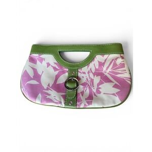 Rafe Y2K Clutch Womens Small Pink Green Floral Canvas Leather‎ Buckle Bag Preppy